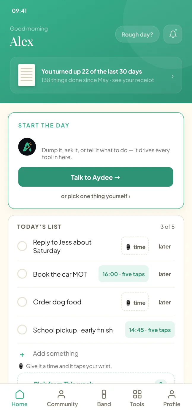 Today list in The Focus Club app