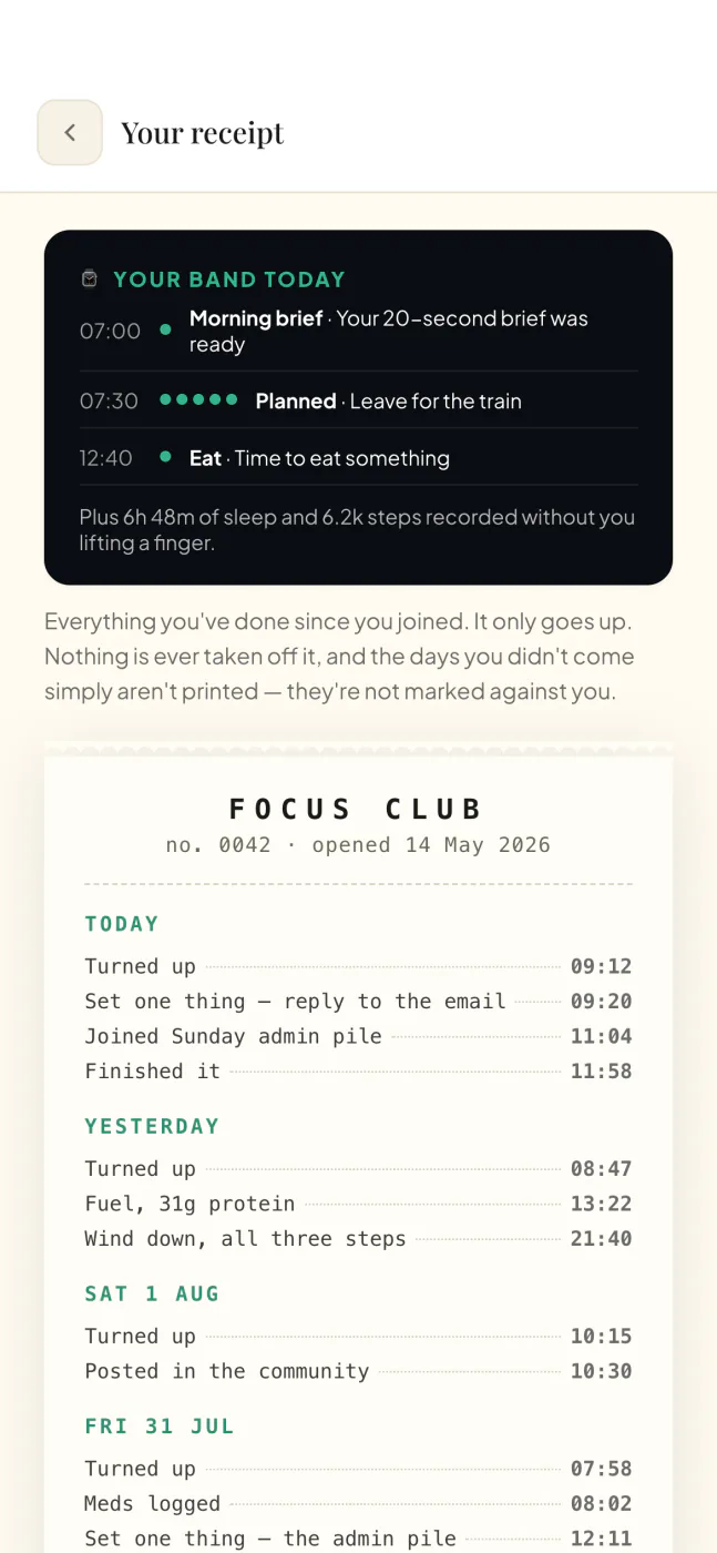 Your Receipt in The Focus Club app